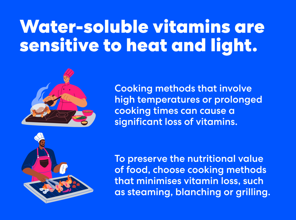 Cooking methods to avoid loss of vitamins in food